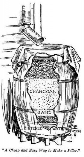 large barrels or plastic drums have been used to filter rainwater for decades.
