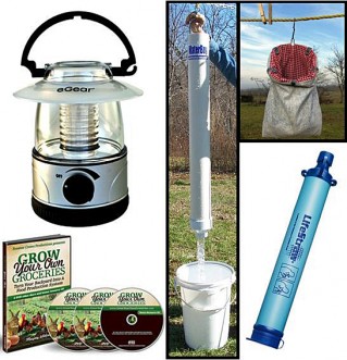 eGear 6-Hour LED Lantern, WaterBoy Well Bucket, Jeans OVERhauled Granny's Clothespin Bag, Lifestraw 4-Pack, Grow Your Own Groceries DVD Set (Total value $279)