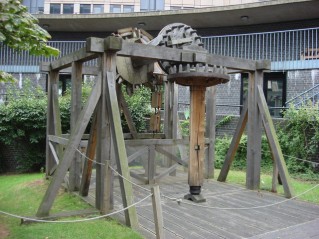 A reconstruction of Roman water-lifting machinery in the Rotunda Garden outside the Museum of London © Copyright Oxyman