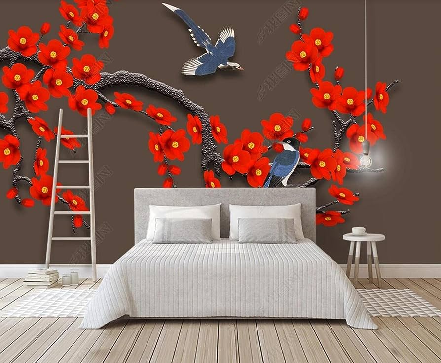 3D Mural Red Plum Blossom Wallpaper