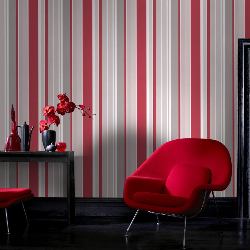 Contemporary Striped Red Wallpaper