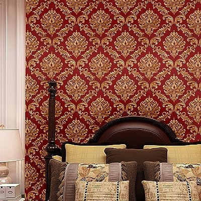 Vintage Style Textured Red and Gold Wallpaper