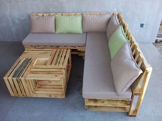 Wood Plank Couch for Garden