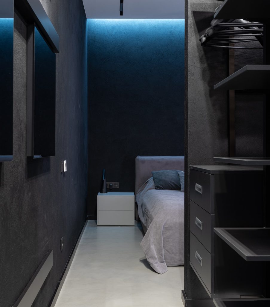 Tricorn Black Bedroom with a Midcentury Feel